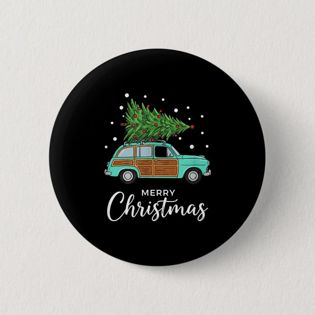 Christmas Retro Car With Christmas Tree - Merry Me Button (Vorderseite)
