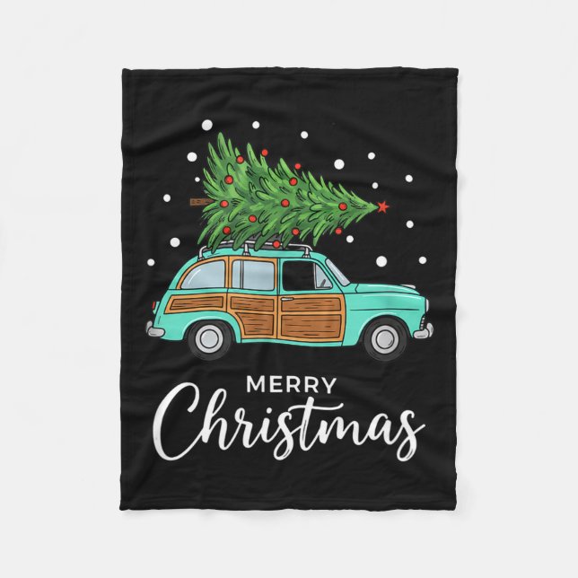 Christmas Retro Car With Christmas Tree - Merry Me Fleecedecke (Vorderseite)