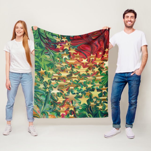 CHRISTMAS Retro Red Green Imitats Gold Stars Fleecedecke (Beispiel)
