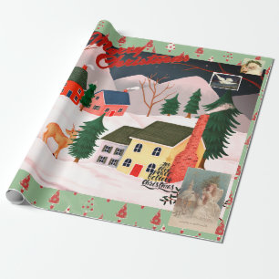 CHRISTMAS RETRO WINTER VILLAGE Umschlagpapier Geschenkpapier