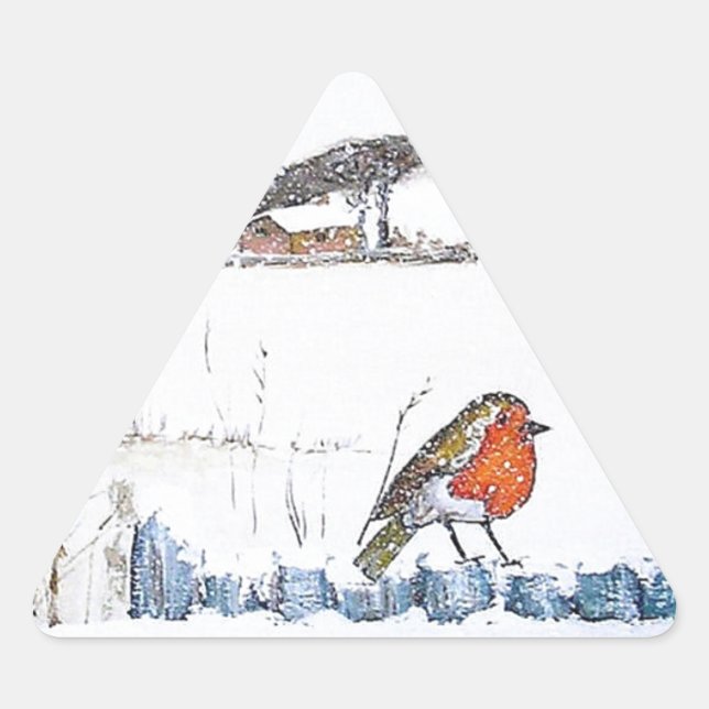 Christmas Robin Dreieckiger Aufkleber (Vorderseite)