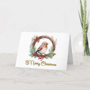 Christmas Robin Floral Wreath Grußkarte Dankeskarte