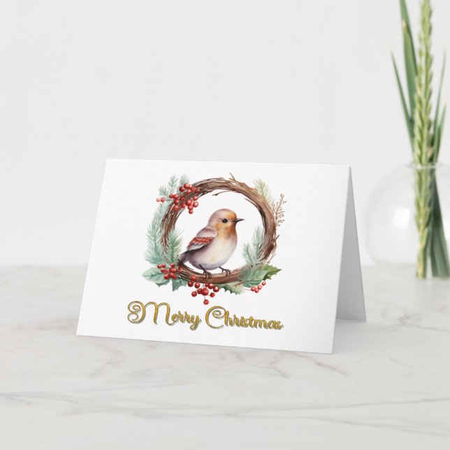 Christmas Robin Floral Wreath Grußkarte Dankeskarte (Vorderseite)
