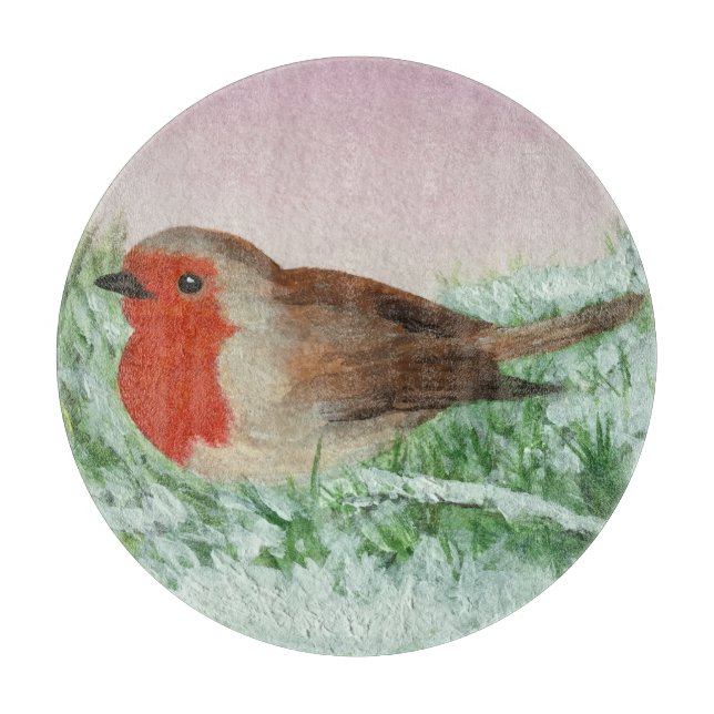 Christmas Robin Hand bemalt Schneidebrett (Vorderseite)