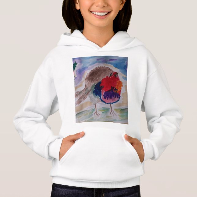 Christmas Robin Kids Hoodie (Vorderseite)