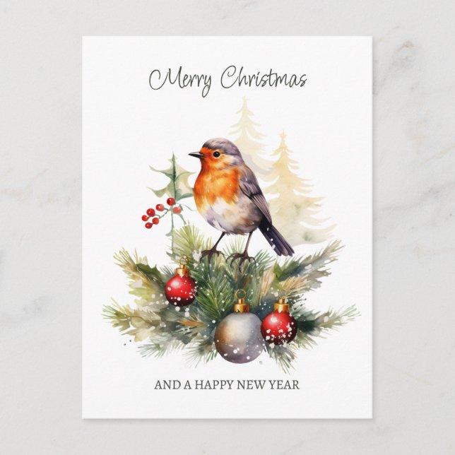 Christmas Robin Pine Baubles Postkarte (Vorderseite)