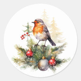 Christmas Robin Pine Baubles Runder Aufkleber