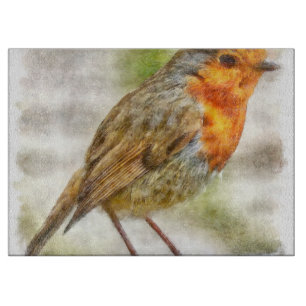 Christmas Robin Winter Watercolor Schneidebrett