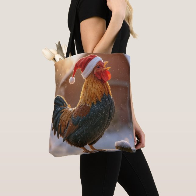 Christmas Rooster Wearing a Santa Hat Tasche (Von Nahem)