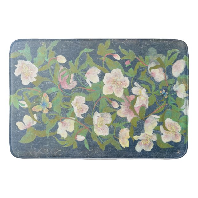 Christmas Rose & Silverwing Butterfly Nocturne Badematte (Vorderseite)