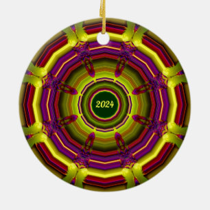 CHRISTMAS ~ Rot-Gelb Lila 2024 Keramik Ornament