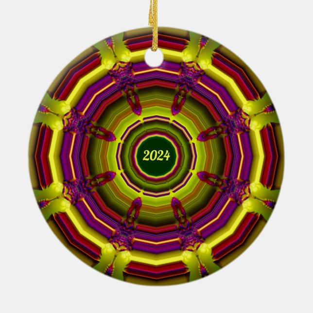 CHRISTMAS ~ Rot-Gelb Lila 2024 Keramik Ornament (Hinten)