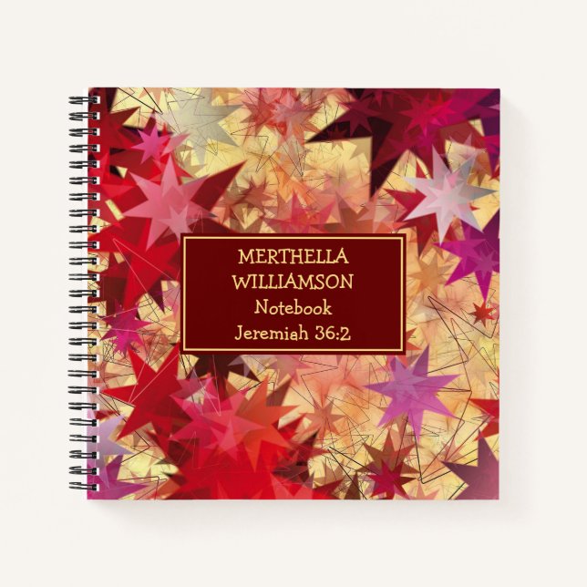 CHRISTMAS Rote Gelbe Stars Personalisierter Platz Notizbuch (Vorderseite)