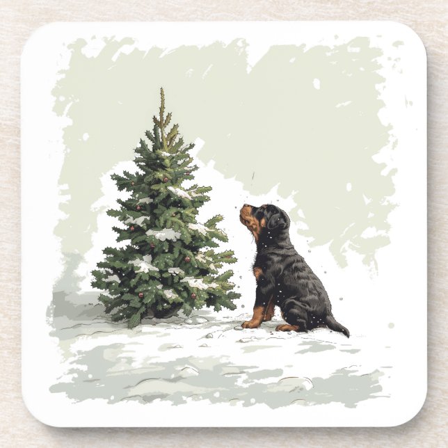Christmas Rottweiler Dog Weihnachtsbaum Getränkeuntersetzer (Vorderseite)