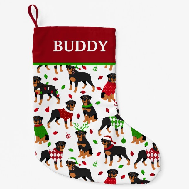 Christmas Rottweiler Individuelle Name Kleiner Weihnachtsstrumpf (Vorderseite)