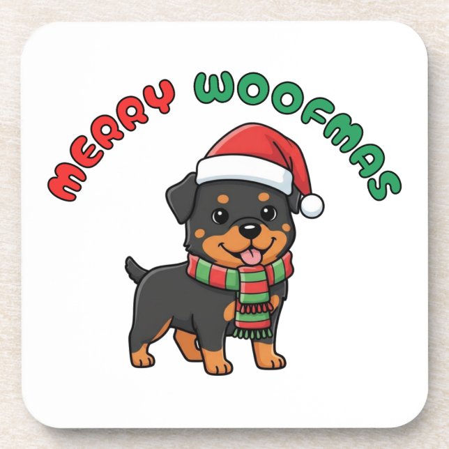 Christmas Rottweiler Untersetzer: Frohe Woofmas Getränkeuntersetzer (Vorderseite)