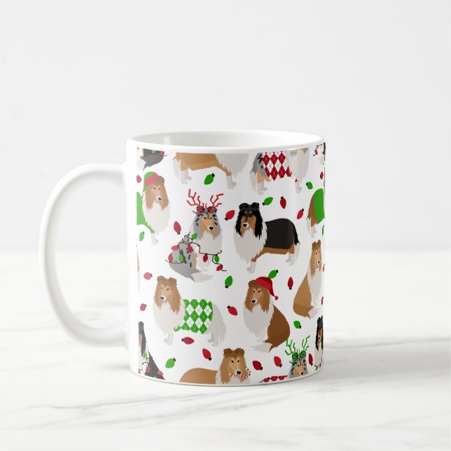 Christmas Rough Collie Coffee Tasse (Links)