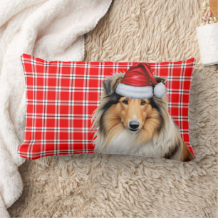 Christmas Rough Collie Dog Red Holiday Kariert Lendenkissen