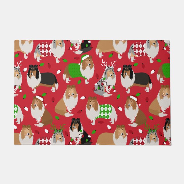 Christmas Rough Collie Fußmatte (Vorderseite)