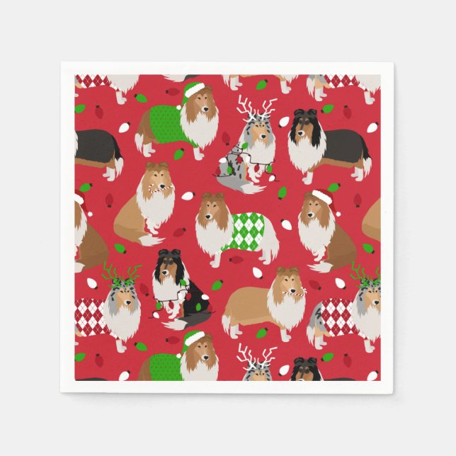 Christmas Rough Collie Serviette (Vorderseite)