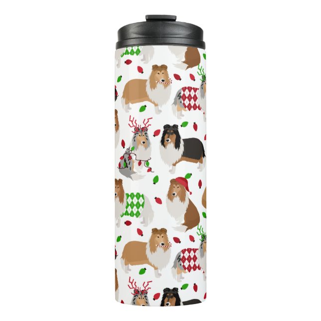 Christmas Rough Collie Thermal Tumbler Thermosbecher (Vorderseite)