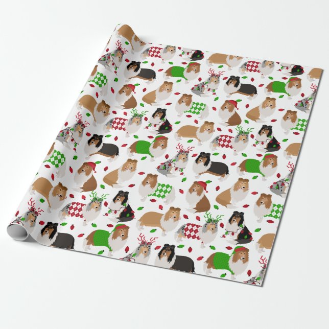 Christmas Rough Collie Wrapping Paper Geschenkpapier (Ungerollt)
