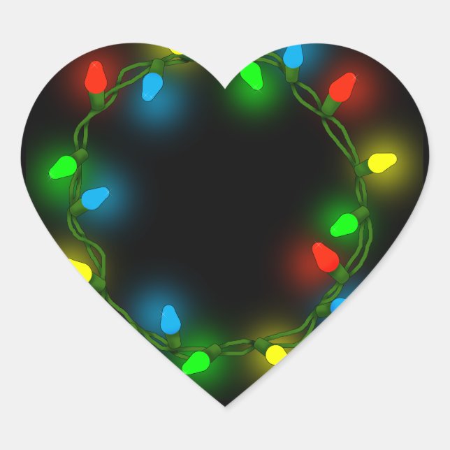 Christmas Round Lights Herz-Aufkleber (Vorderseite)