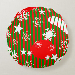 Christmas Round Pillow – Red & Green Design Rundes Kissen