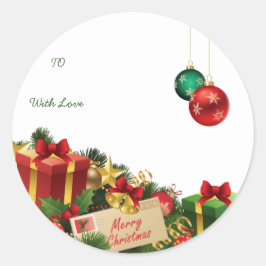 Christmas Round Sticker – Hand-Drawn Tree & Ho