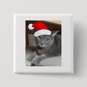 Christmas Russian Blue Gray Cat Button