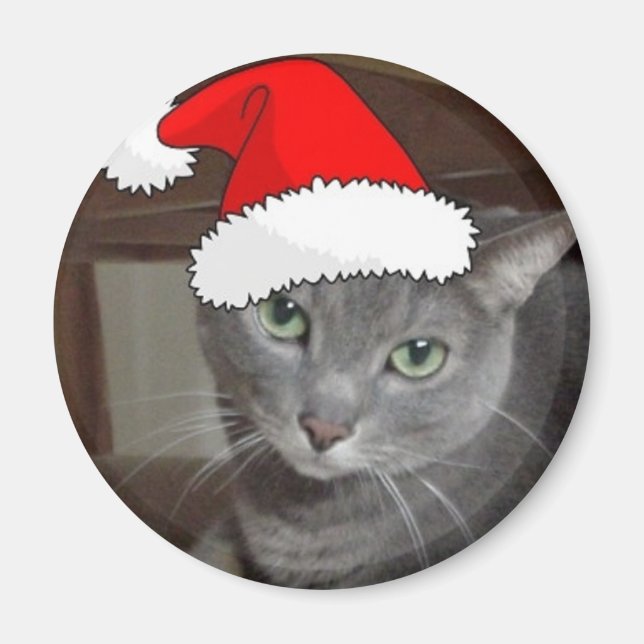 Christmas Russian Blue Gray Cat Magnet (Vorne)
