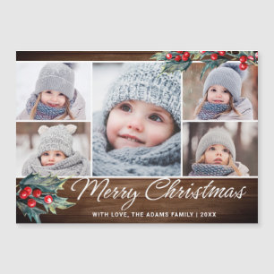 Christmas Rustic 5 PHOTO Grey Carte magnétique
