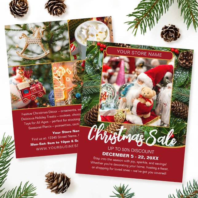 Christmas Sale Shopping Festive Deep Red Business Flyer (Von Creator hochgeladen)