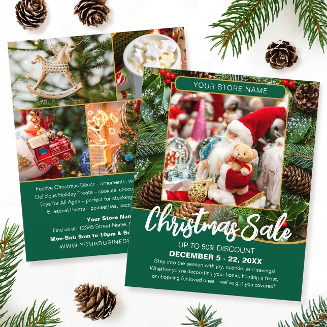 Christmas Sale Shopping Festive Green Business Flyer (Von Creator hochgeladen)