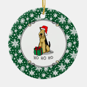 Christmas Santa Airedale Terrier HO HO HO Cute Keramik Ornament
