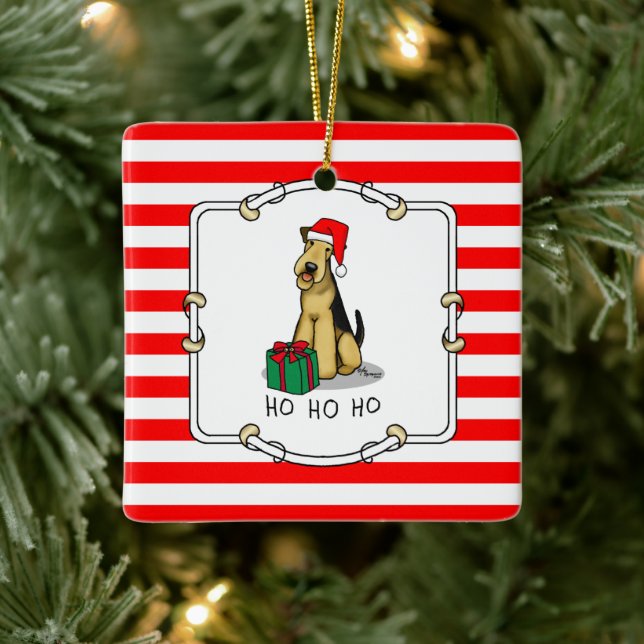 Christmas Santa Airedale Terrier HO HO HO Cute Keramikornament (Baum)