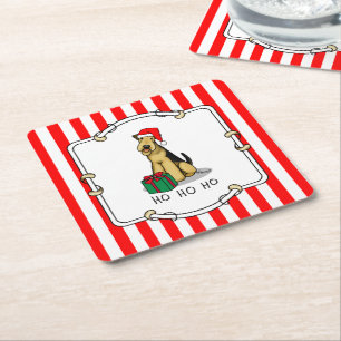 Christmas Santa Airedale Terrier HO HO Niedlich Rechteckiger Pappuntersetzer