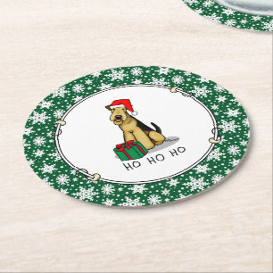 Christmas Santa Airedale Terrier HO HO Niedlich Runder Pappuntersetzer