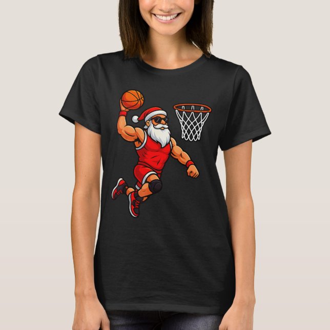 Christmas Santa Basketball Player Dunking Basketba T-Shirt (Vorderseite)