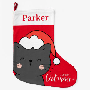 Christmas Santa Cat Merry Catmas Großer Weihnachtsstrumpf