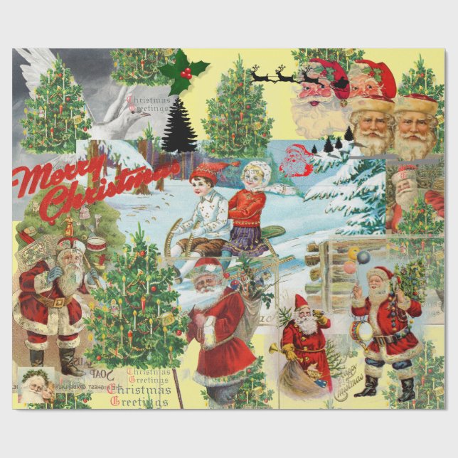 CHRISTMAS Santa Claus COLLAGE Geschenkpapier (Flach)