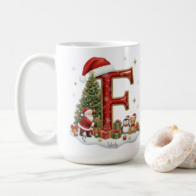 Christmas Santa Claus Elf Penguin Alphabet F Kaffeetasse (Mit Donut)