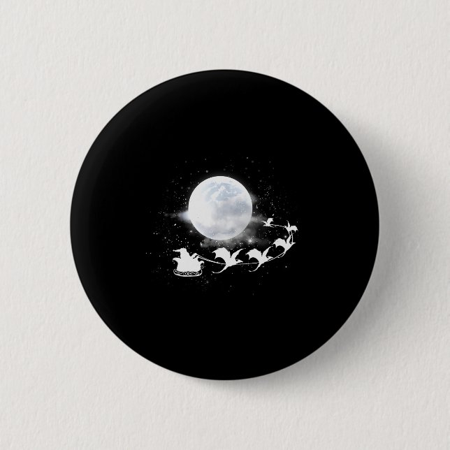 Christmas Santa Claus Flying Past The Moon Dragon  Button (Vorderseite)