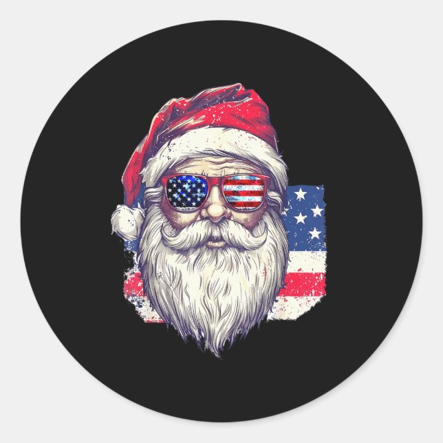 Christmas Santa Claus Patriotic Usa Sungles In Jul Runder Aufkleber (Vorderseite)