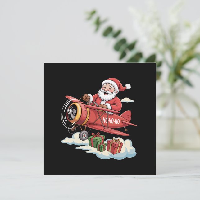 Christmas Santa Claus Pilot Flying Airplane Gift Einladung (Stehend Vorderseite)