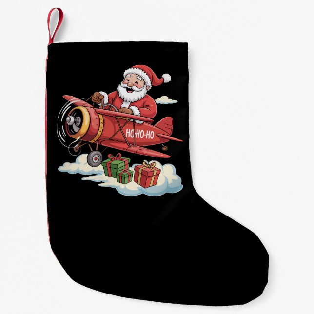 Christmas Santa Claus Pilot Flying Airplane Gift Kleiner Weihnachtsstrumpf (Vorderseite)