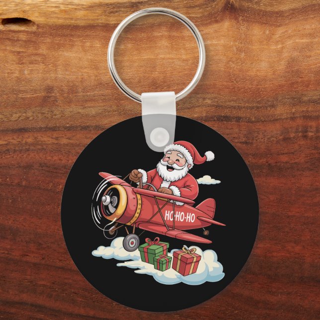 Christmas Santa Claus Pilot Flying Airplane Gift Schlüsselanhänger (Vorderseite)
