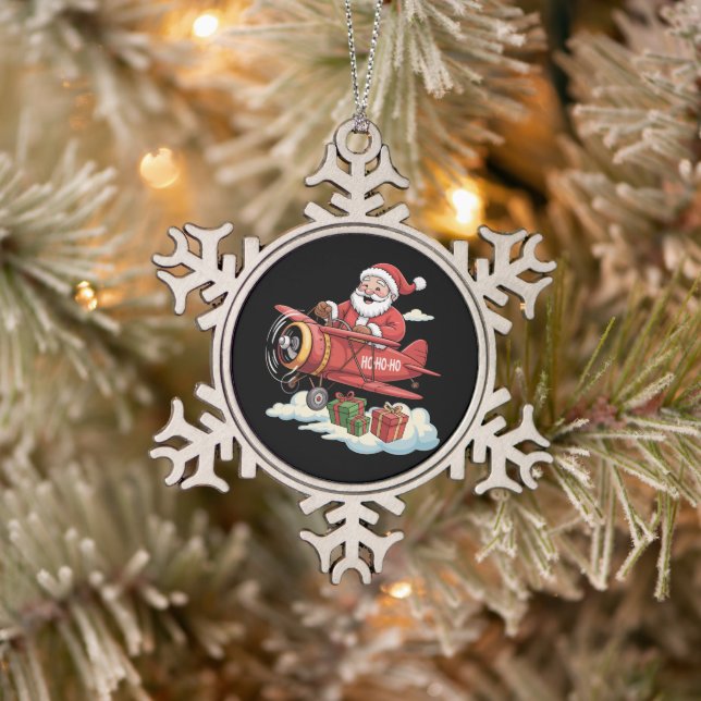 Christmas Santa Claus Pilot Flying Airplane Gift Schneeflocken Zinn-Ornament (Baum)