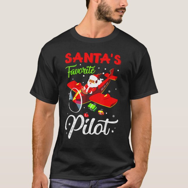 Christmas Santa Claus Pilot Flying Airplane T-Shirt (Vorderseite)