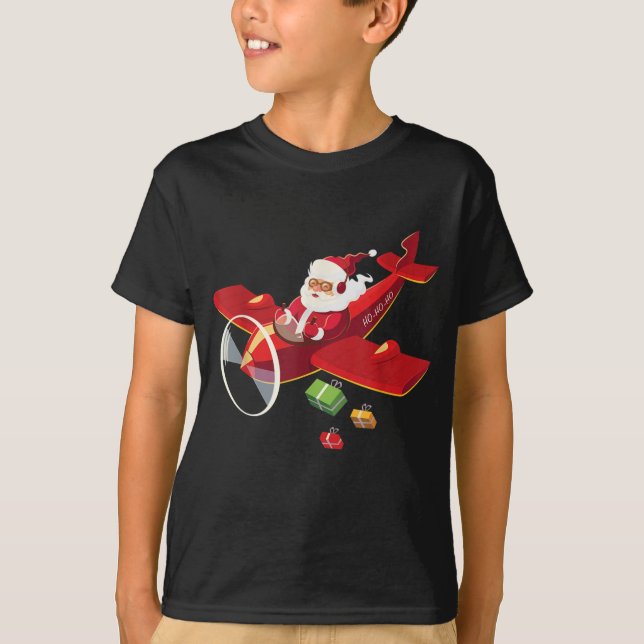 Christmas Santa Claus Pilot Flying Airplane T-Shirt (Vorderseite)